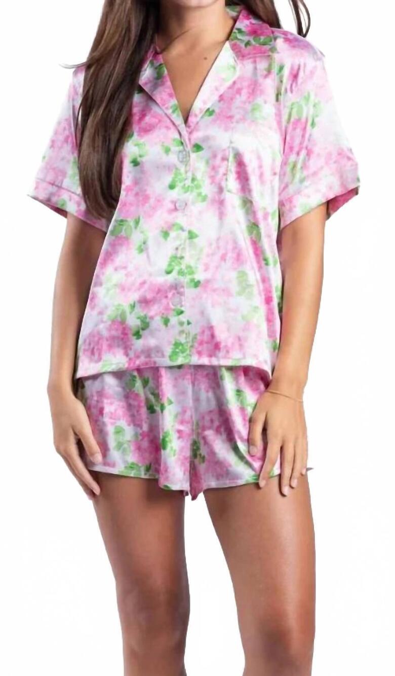NEW JANE MARIE darling hydrangea satin pajama short set in pink floral
